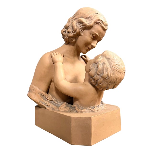 Maternity Terracotta Sculpture in Plaster by D. Daniel, 1800s For Sale
