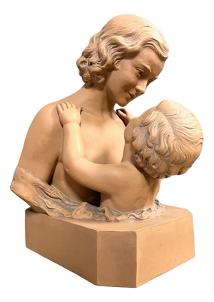 Maternity Terracotta Sculpture in Plaster by D. Daniel, 1800s