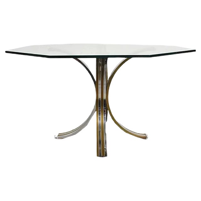 Brass and Chromed Steel Dining Table, 1970s For Sale
