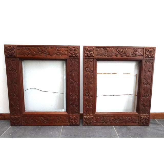 Large Art Nouveau Carved Wooden Frames with Glass, 1890s, Set of 2 For Sale - Image 3 of 16