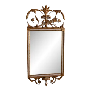 Vintage Gilt Wood Framed Mirror With Fancy Crest