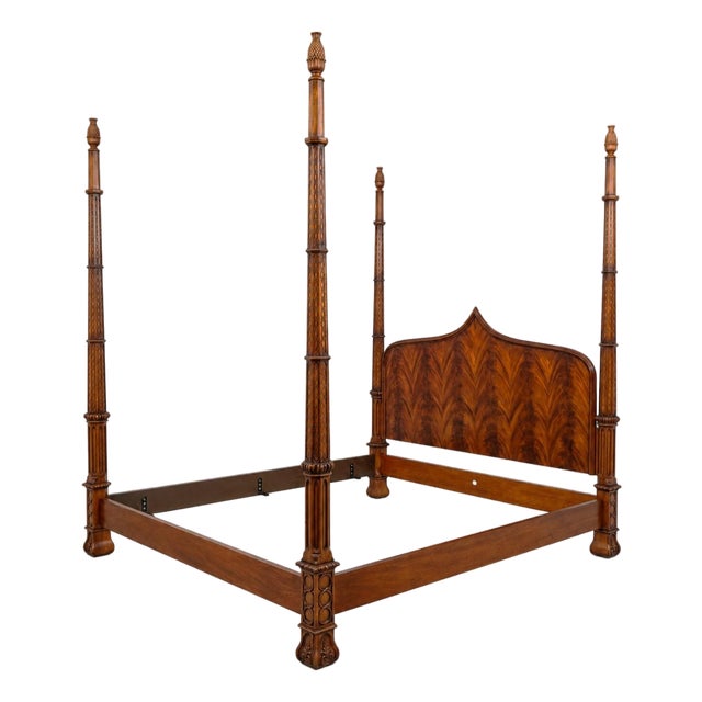 Baker Mahogany Gothic Style 4 Post King Size Bed For Sale