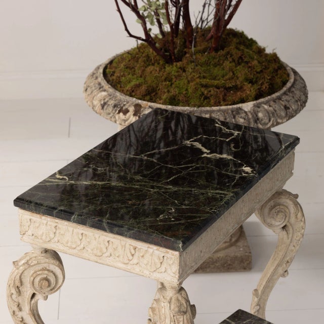 Pair of French Recency Tables in Original Paint With Campan Marble Tops Attributed to Maison Jansen For Sale - Image 9 of 12