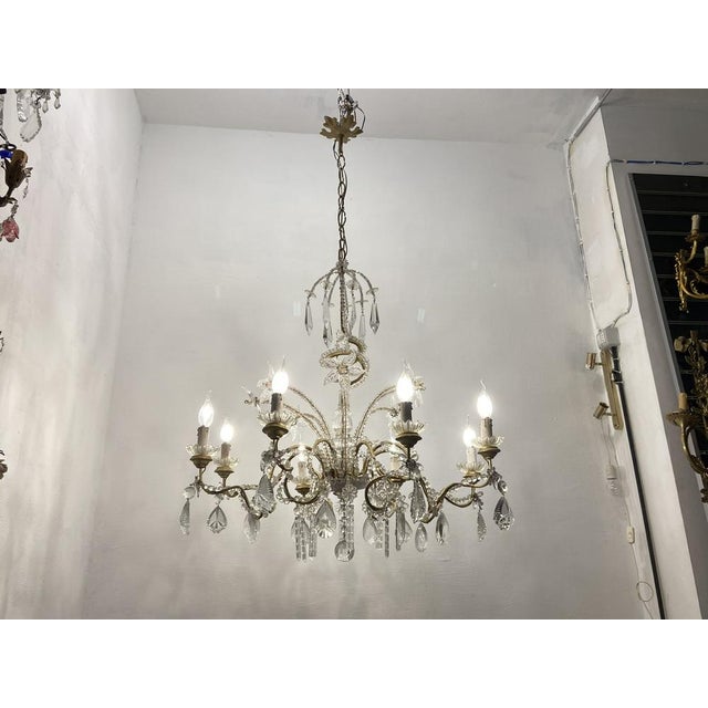 Crystal Beaded Murano Flower Chandelier, 1940s For Sale - Image 15 of 16