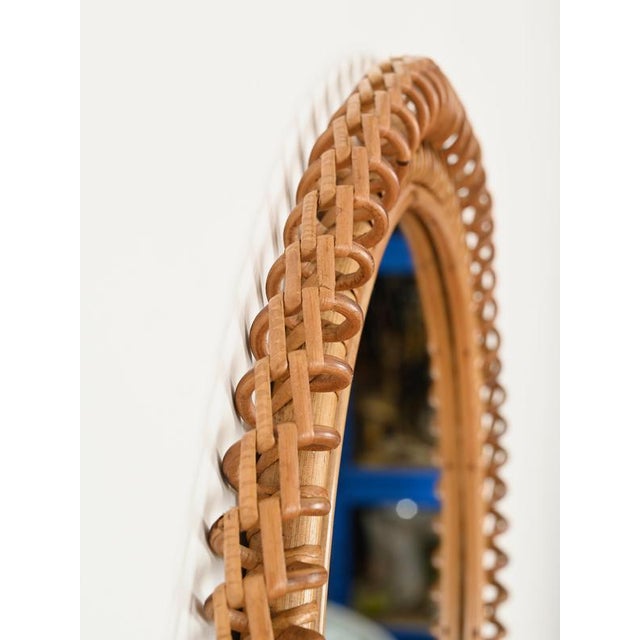 Vintage Round Spring Mirror in Bamboo with Rattan and Wicker by Franco Albini, Italy, 1960s For Sale - Image 6 of 13