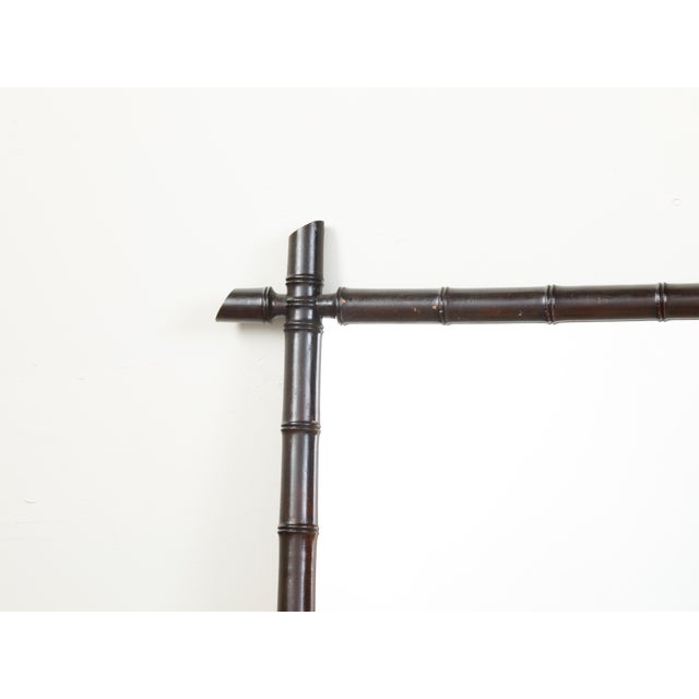 Early 20th Century French Turn of the Century Rectangular Faux Bamboo Mirror with Black Patina For Sale - Image 5 of 7