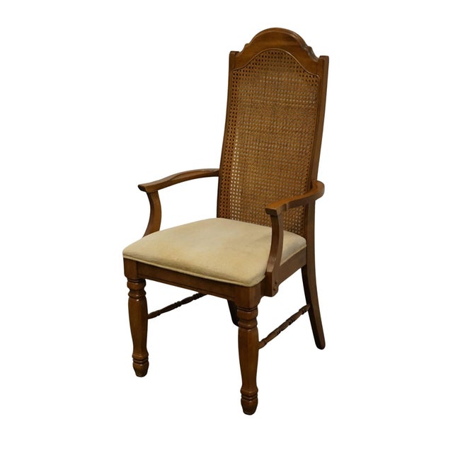 SINGER FURNITURE Solid Pecan Italian Mediterranean Style Cane Back Dining Arm Chair 43.5" High 21.5" Wide 22.5" Deep Seat:...