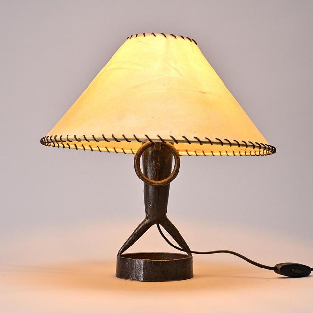 Hammered Iron Table Lamp by Léopold Gest, France, 1970 For Sale - Image 4 of 10