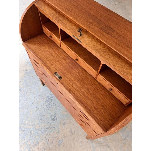 Teak Semi-Circular Secretary Desk with Lock, Denmark, 1950s For Sale - Image 5 of 11