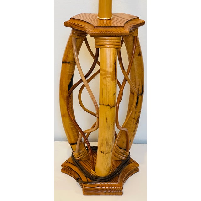 Mid 20 th c Bamboo rattan safari style table lamp with original shade.