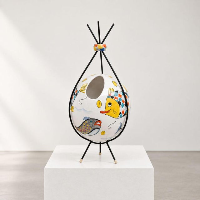 Contemporary Italian Glazed Ceramic Flower Vase with Fish Decoration from Rometti, 1950s For Sale - Image 3 of 9