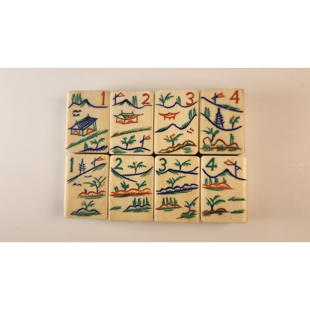 Beautiful Bamboo-and-Bone Mahjong Set in a Black Lacquer Box With Mother of Pearl For Sale - Image 12 of 17