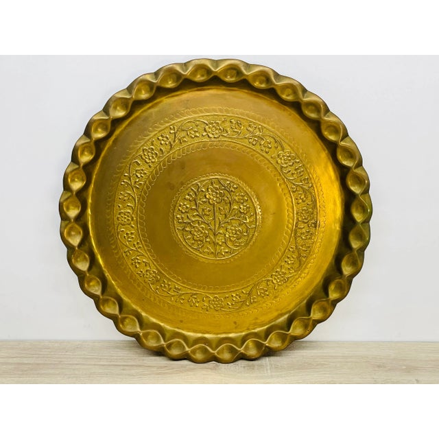 Vintage 1950s Large Floral Brass Tray For Sale - Image 9 of 9