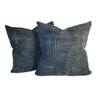 Pair of Indigo Linen Pillows For Sale
