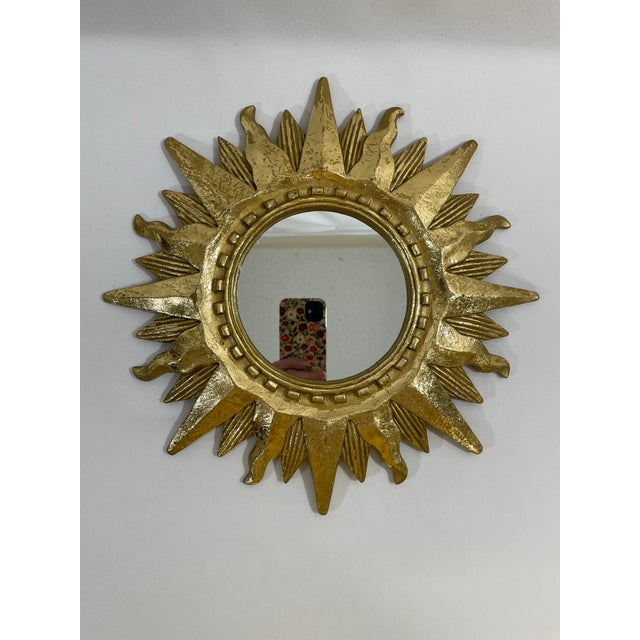 Late 20th Century Gold Gilded 12.5" Sunburst Wall Mirror For Sale - Image 12 of 18