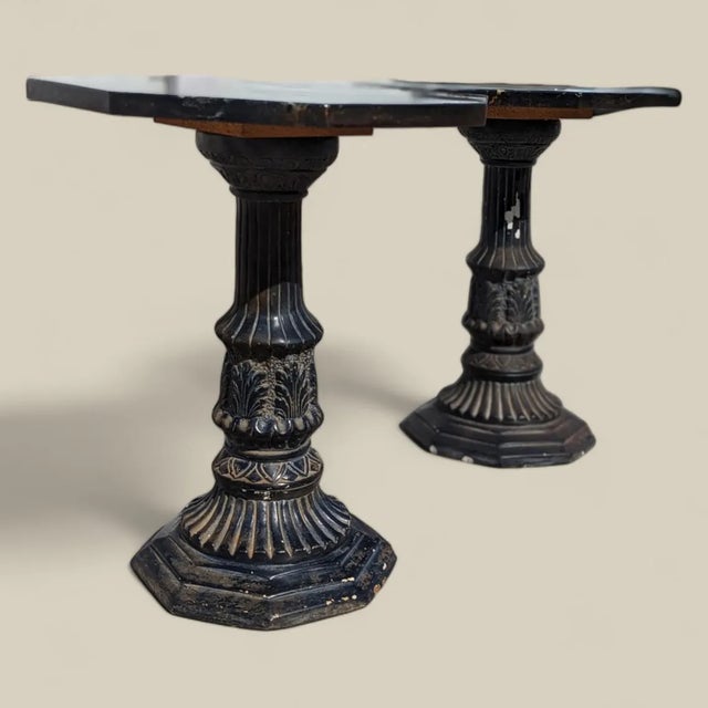 Stone Pair of Black Marble-Top Gothic Revival Pedestal Tables For Sale - Image 7 of 10