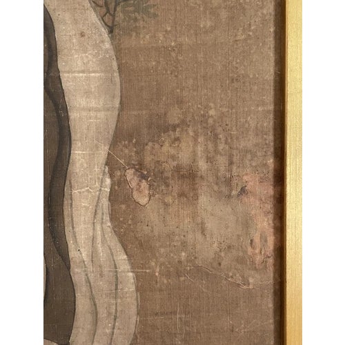 Wood 18th Century Asian Antique Chinese Goddess Painted on Silk and Framed For Sale - Image 7 of 12