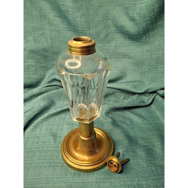 Brass Rare Mid 19th Century Eapg Flute Pattern Camphene Fluid Burner Lamp Weighted Bronze Base For Sale - Image 8 of 11