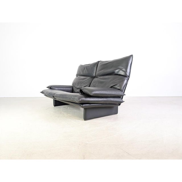 Vintage Italian 3-Seater Sofa in Black Leather, 1980s For Sale - Image 5 of 18