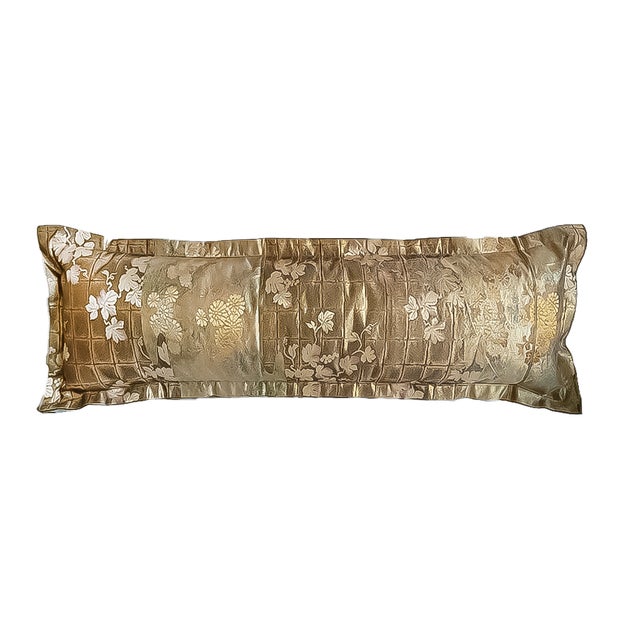 Japanese Silk Bolster Pillow, Gold Brocade, 1920s Obi For Sale - Image 10 of 15