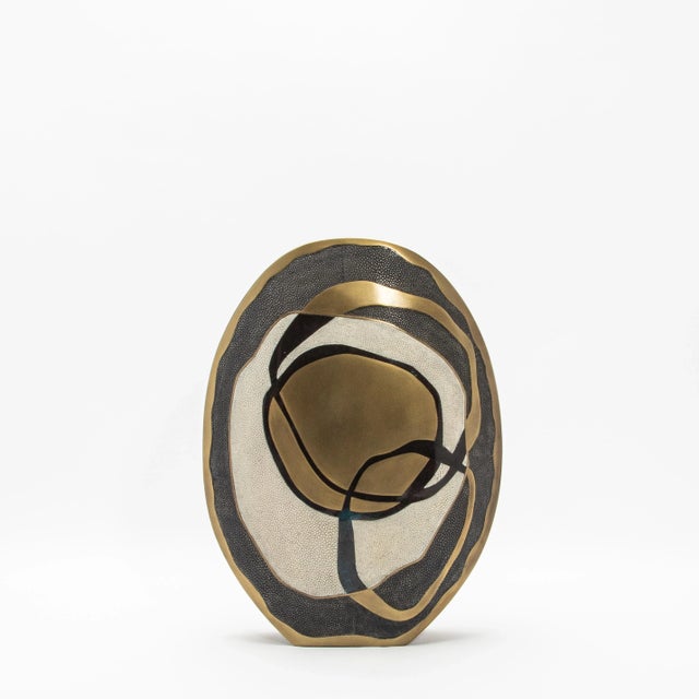 Modern Modern Vase in Shagreen With Shell and Brass Details by R&y Augousti For Sale - Image 3 of 10