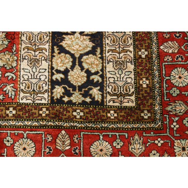 Vintage Qum Brown Beige and Red Silk Persian Rug For Sale - Image 4 of 7