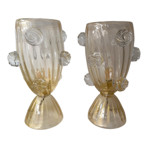 Contemporary Pair of Murano Glass Vase Macaroons Lamps, Italy