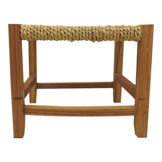 Vintage Rectangular Shaker Style Footstool with Seagrass Woven Seat For Sale