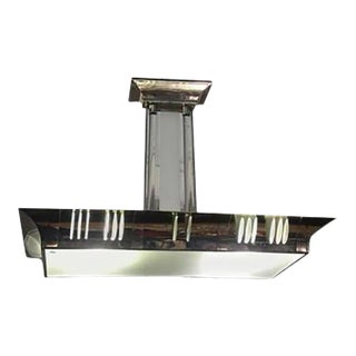 Modernist French Art Deco Frosted Glass & Chromed Bronze Chandelier For Sale