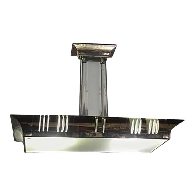 Modernist French Art Deco Frosted Glass & Chromed Bronze Chandelier For Sale