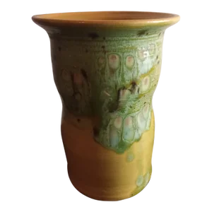 1980s Bar Harbor Pottery Maine Green/Beige Drip Glaze Vase