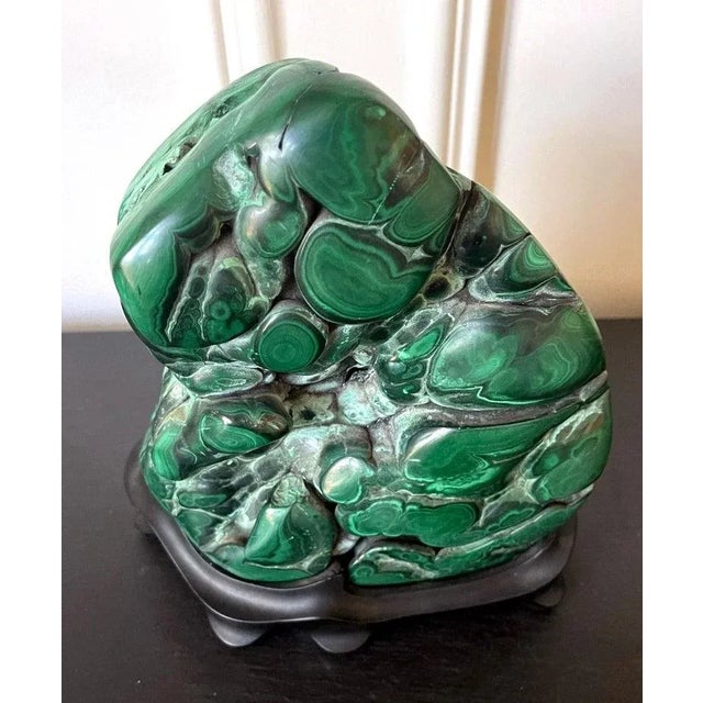 Green Early 20th Century Malachite Rock on Display Stand Chinese Scholar Stone For Sale - Image 8 of 10