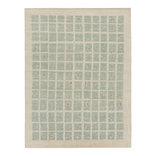 Rug & Kilim’s French Art Deco Style Rug With Light Green Geometric Patterns For Sale