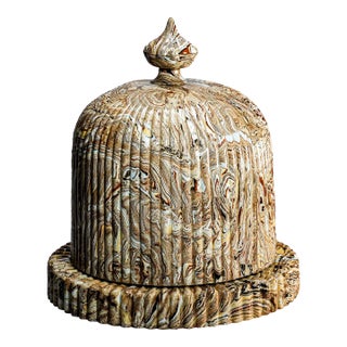 Rare 19th Century Antique Victorian Copeland & Garrett Agateware Pottery Cheese Dish and Lid English Ceramic Art Pottery For Sale