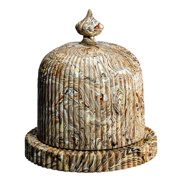 Rare 19th Century Antique Victorian Copeland & Garrett Agateware Pottery Cheese Dish and Lid English Ceramic Art Pottery For Sale