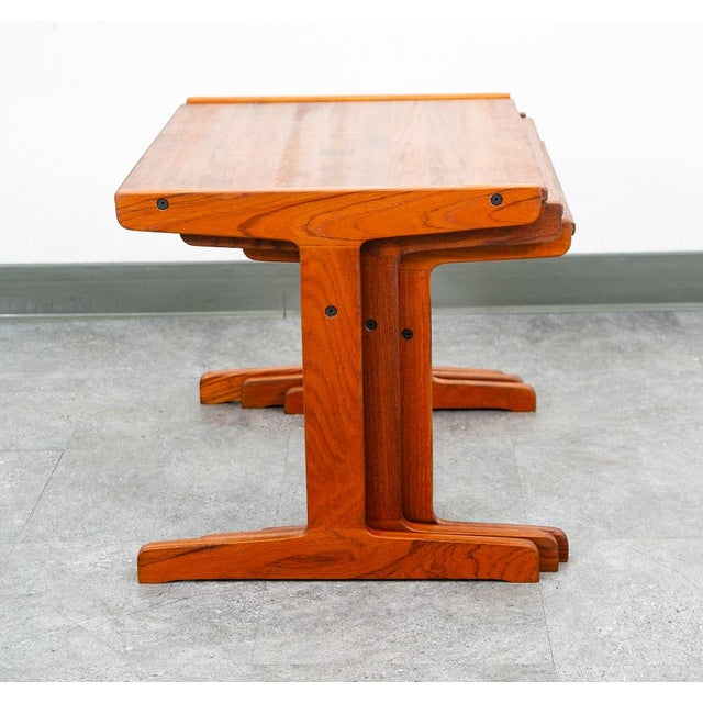 Mid Century Danish Modern Nesting Tables Solid Teak Set 3 Denmark Sled MCM Wood For Sale - Image 4 of 12