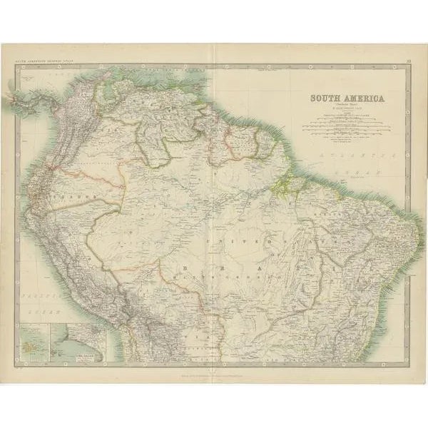 The antique map titled 'south america, northern sheet' is a historical cartographic representation of the northern part of...