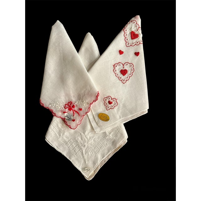 Mid 20th Century Vintage Burmel Original Cotton Embroidered Handkerchiefs Set of 3 For Sale - Image 4 of 11