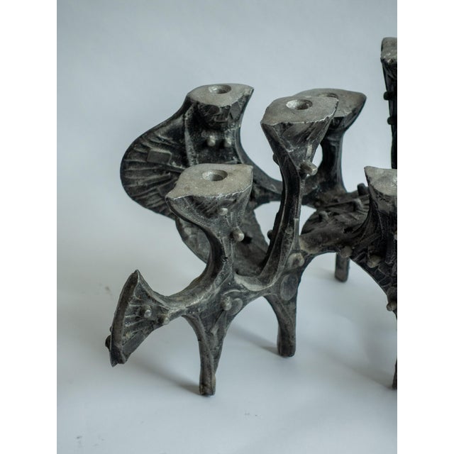 1970s Title: Donald Drumm Brutalist Candelabra and Candlestick Set, Cast Aluminum For Sale - Image 5 of 6