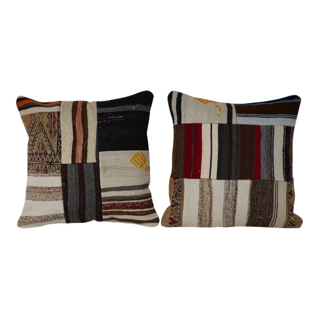 Turkish Patchwork Kilim Pillow Cover - A Pair For Sale