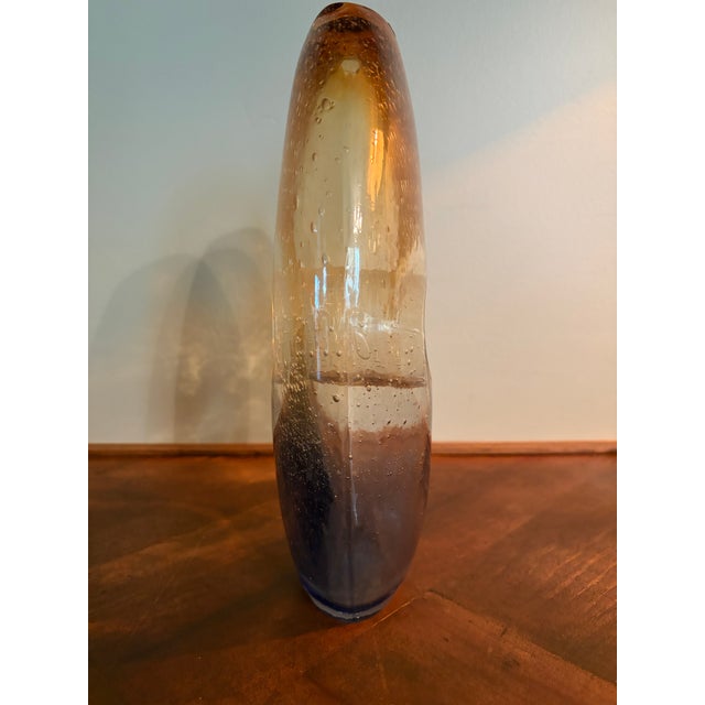 Vintage Hand-Blown Amber Ombré Bubble Glass Open Center Sculptural Vase For Sale - Image 4 of 7