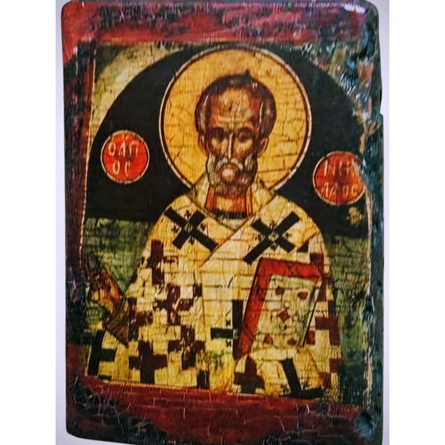 Antique Greek Portable Travel Icon of Saint Antipas in Wood, 18th Century Post-Byzantine For Sale - Image 3 of 9