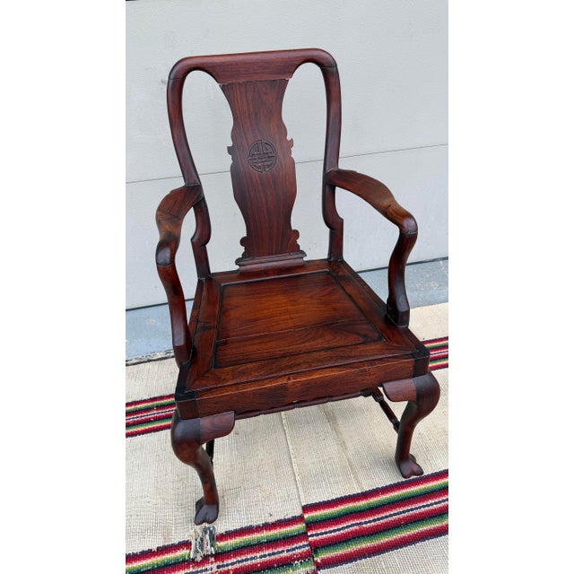 Oxblood Red A Very Fine Antique Chinese Export Hongmu Queen Anne Arm Chair, 18th Century For Sale - Image 8 of 18