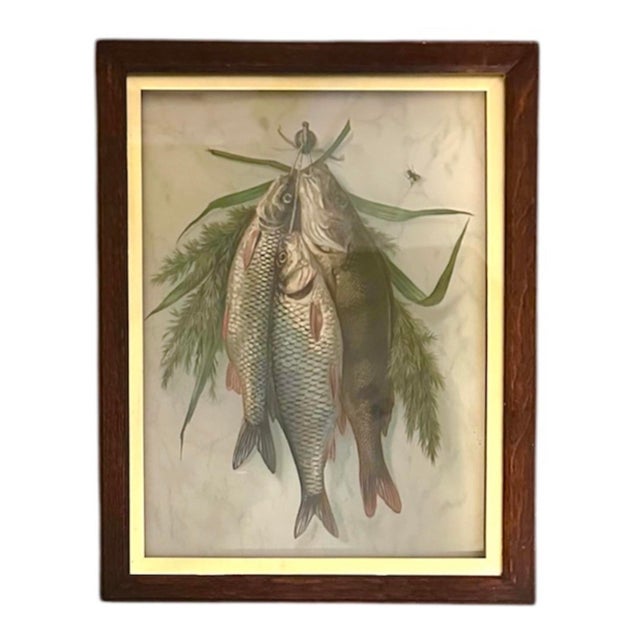 English Antique Late 19th Century British School Trompe L’Oeil Embossed Hunt Trophy / Hunting / Fishing / Fish Chromolithographs Prints, a Pair For Sale - Image 3 of 6