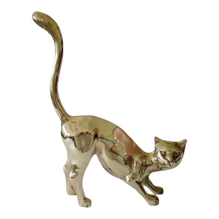 Vintage C.1960's Mid-Century Polished Brass(Korea) Cat With