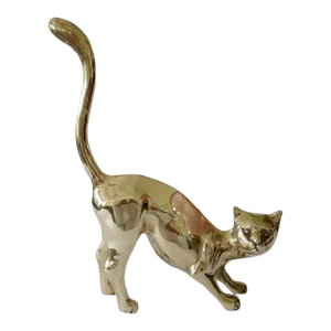 Vintage C.1960's Mid-Century Polished Brass(Korea) Cat With Accentuated Tail "On the Prowl"