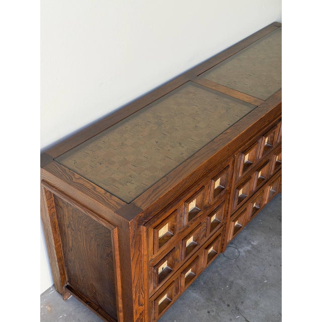 Brown Brutalist Oak Dresser 1970s – Vintage Mid Century Modern Lowboy, Sculptural Textured Credenza For Sale - Image 8 of 9