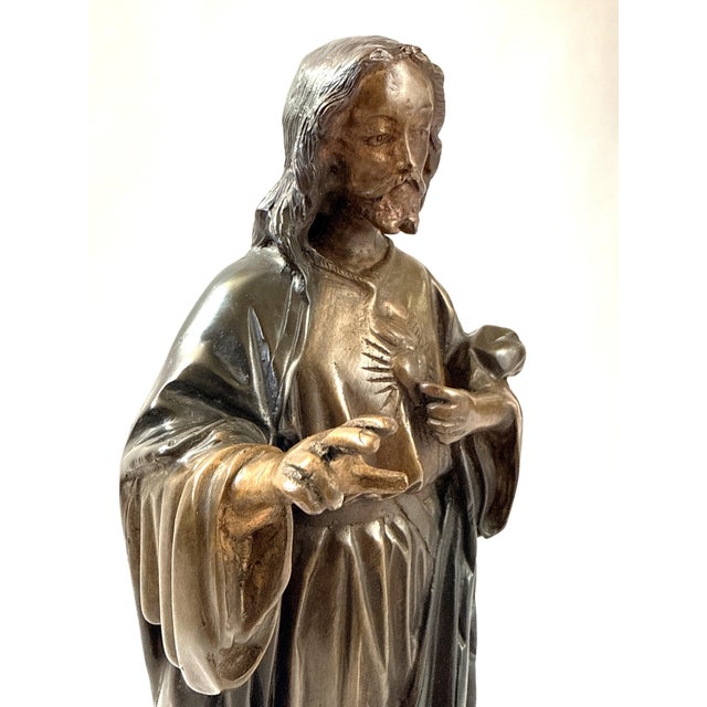 Religious Sacred Heart Jesus Bronze Statue For Sale - Image 3 of 6