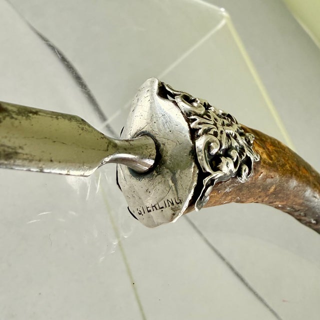 Brown English Stag Horn & Sterling Silver Green Man Face Letter Opener For Sale - Image 8 of 12