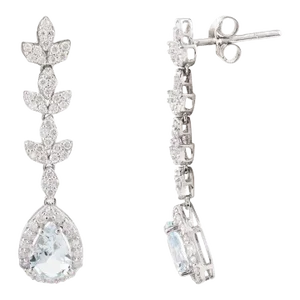 1.02 Carat Natural Aquamarine Pear Drop Diamond Dangle Earrings- A Pair